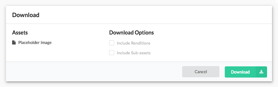 Authoring view of the download modal - center