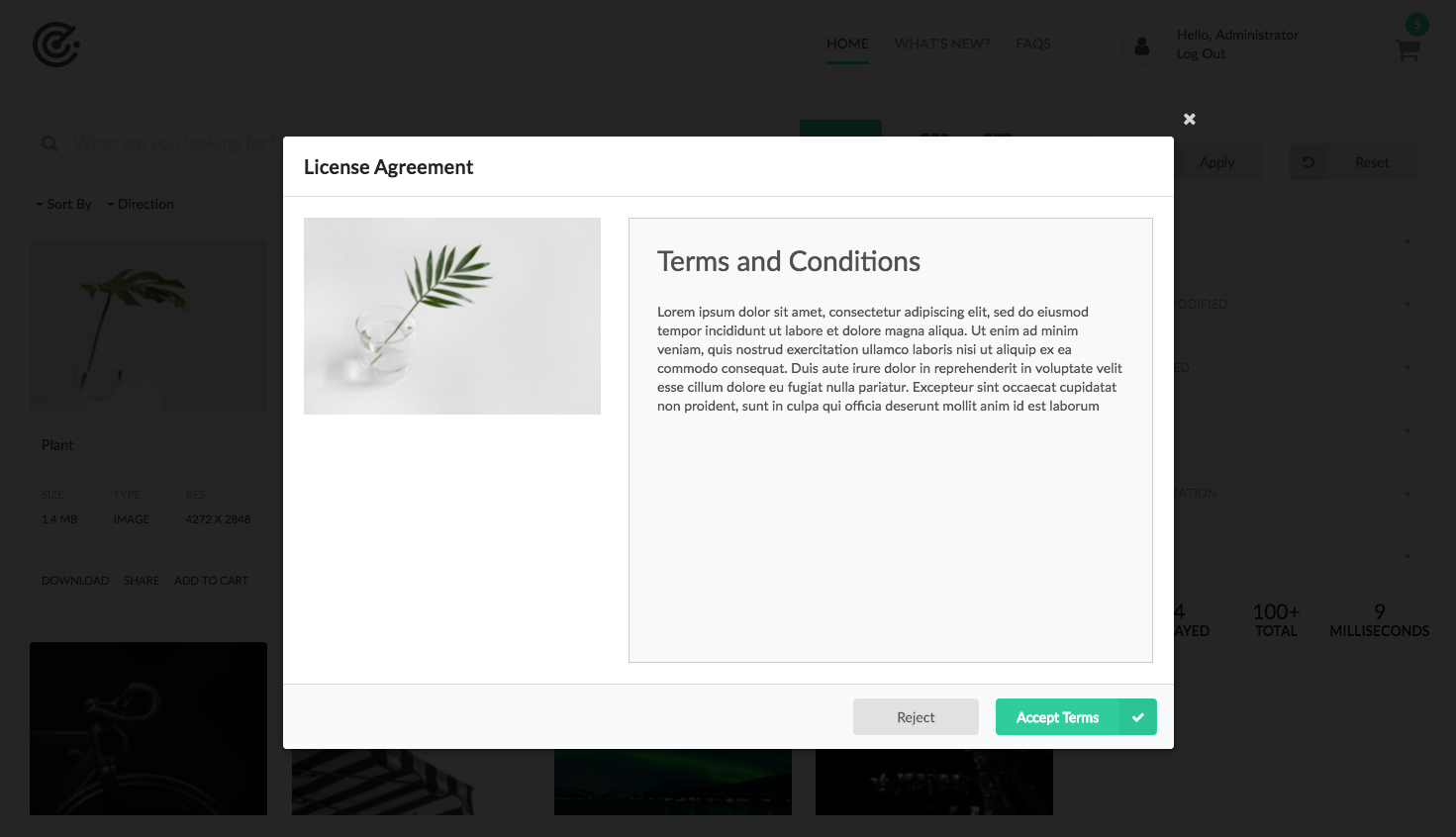 License agreement modal component