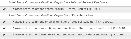 Asset Renditions Search Results configuration