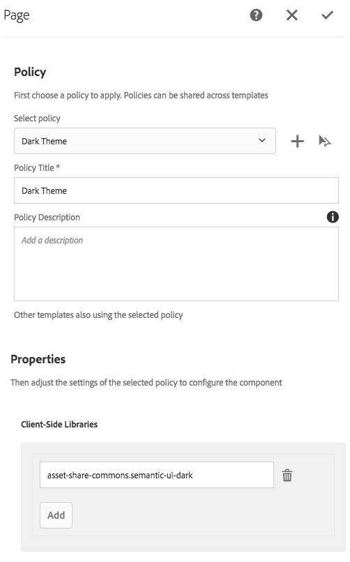 Page Design Policy dialog