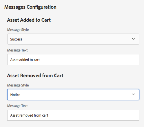 Message configurations dialog