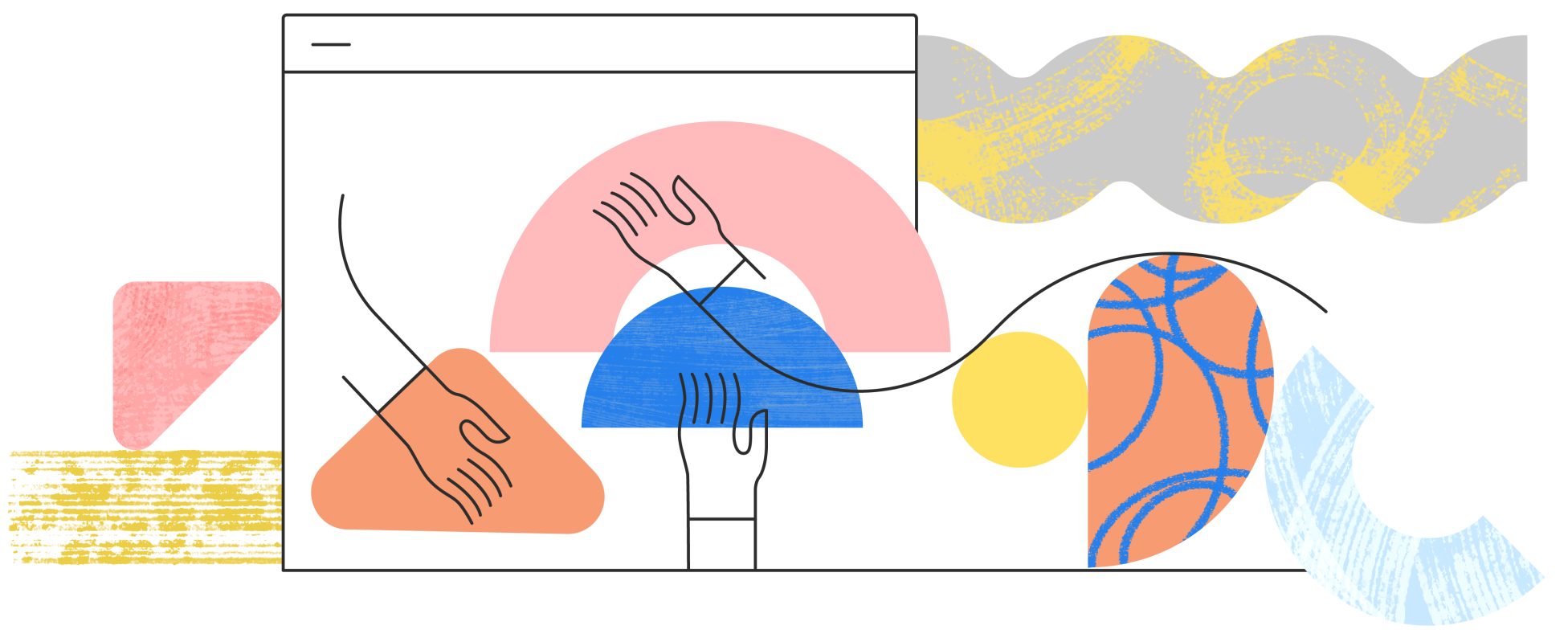 An abstract illustrated image with a whimsical color palette